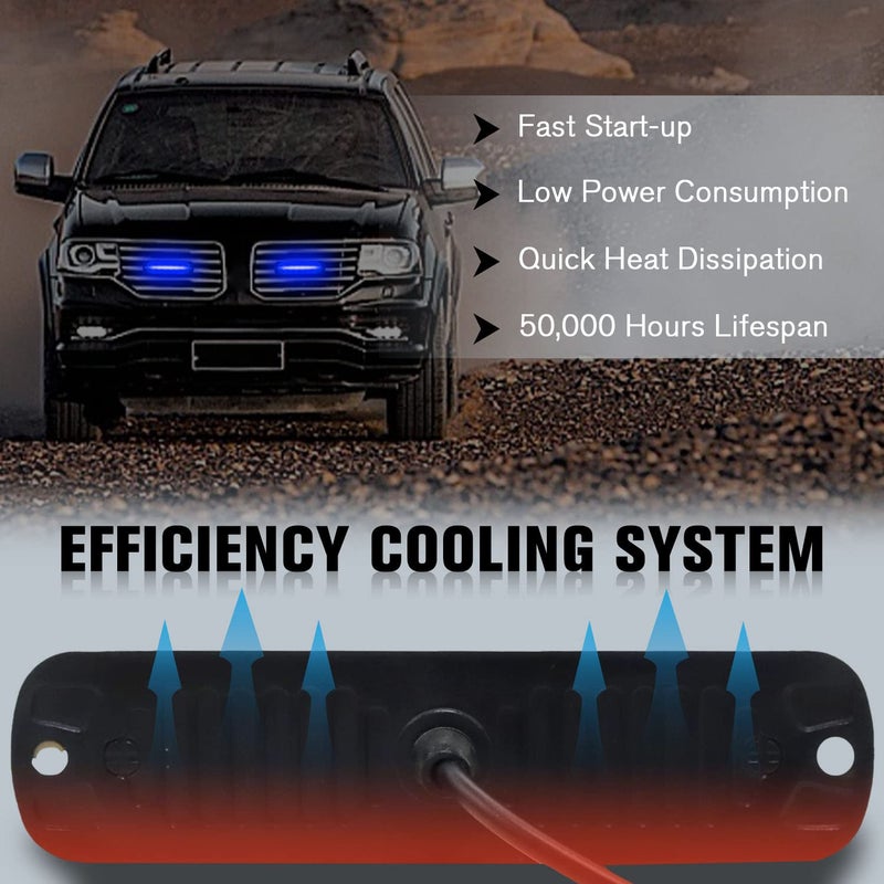 DIBMS LED Emergency Strobe Lights Bar 8x Blue 6 LED Strobe Warning Emergency Flashing Light Caution Construction Hazard Light Bar For Car Truck Van Off Road Vehicle ATV SUV Surface Mount - Image 3